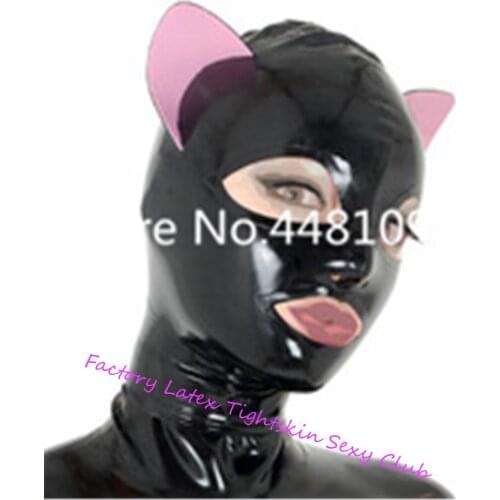 Latex Mask Rubber Unisex Hood Cosplay Cat woman Rubber Fetish Cosplay Mask Latex Headgear Customized XS-XXL