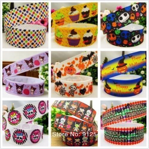 1493172, 10 yards/lot 22mm Halloween Printed grosgrain ribbon, headwear accessories, wedding gift wrap,DIY handmade materials