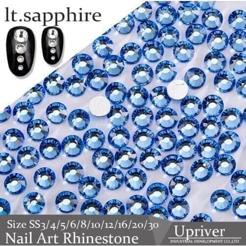 Upriver Light Sapphire Glue On Flatback Nail Art Rhinestones for 3D Nail Art Glass Stone Flatback Non Hotfix Rhinestones