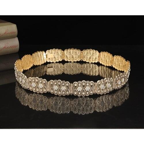 Moroccan Caftan Waistband With Alloy Material Vintage Ladys Court Carving Pattern Womans Body Jewelry Waist Chain