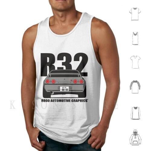 Nissan Skyline R32 Gtr Grey Version Tank Tops Vest 100% Cotton Nissan Skyline R32 R33 R34 R32 Gtr R33 Gtr R4 Gtr