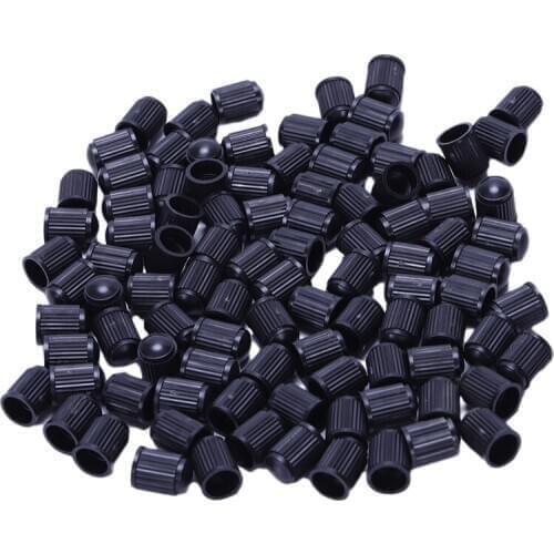 Set of 100 - Black Plastic Replacement Valve Caps. Cars, Trucks, Motorcycles, ATV. Schrader Tire Caps