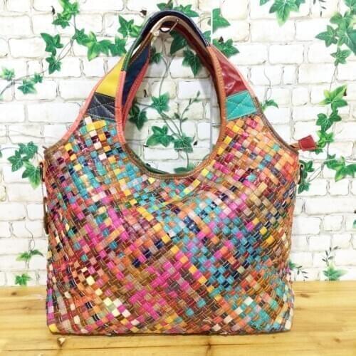 2020 New Woven Large Capacity Casual Totes Retro High Quality Genuine Leather Shoulder Bags Niche Design Women Purse and Handbag