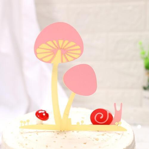 INS New Mushroom Snail Cake Topper Set Green Plants Birthday Cupcake Topper For Kids Birthday Party Cake Decorations Baby Shower