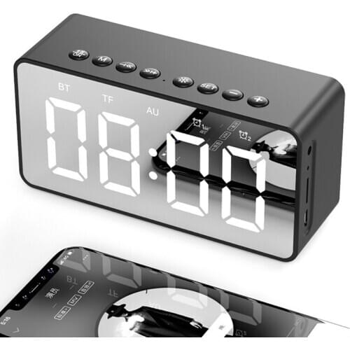 New BT506 Wireless Wth LED Display Mini Mirror Screen Alarm Clock Bluetooth Speaker Card Subwoofer Small Stereo