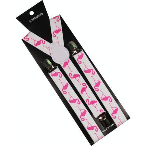 Winfox High Quality Flamingo Print Men Women Clip-on Suspenders Elastic Y-Shape Adjustable male Ladies Braces