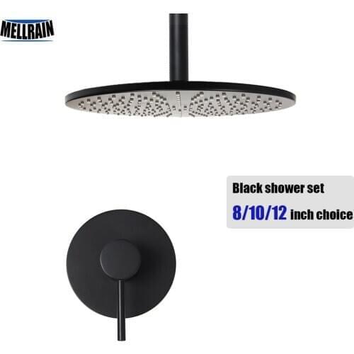Ceiling mount brass black bath shower set bathroom suspended ceiling rain shower head single way water mixer faucet wall mounted