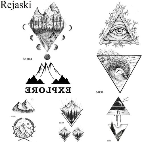 Rejaski 3D Triangle Eye Totem Tattoo Stickers Women Body Arm Temporary Tattoo Moon Men Hands Waterproof Tatoos Valley Makeup Tip