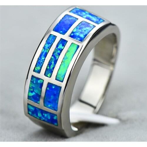Luxe Style Female Male Blue Fire Opal Ring 10KT White Gold Engagement Wedding Rings For Men Women Promise Couple Ring Jewelry