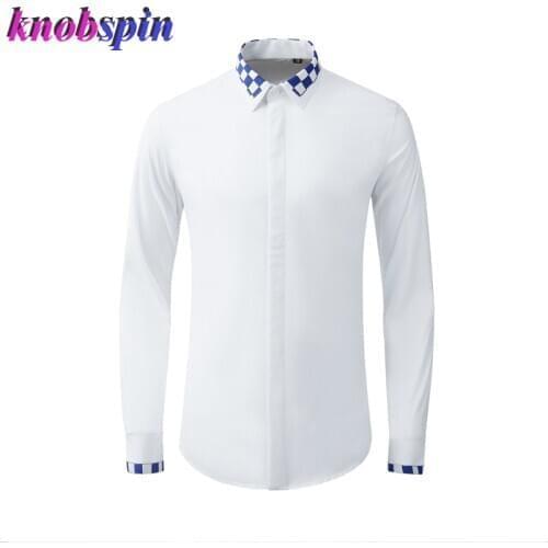 Fashion Plaid Collar Long sleeve Slim Shirt men Brand quality Business male dress Shirts Plus size 38-48 Camisas masculina