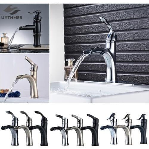 Uythner Chrome/Brushed Nickle/Black Bronze/Gold Faucet Deck Mount Basin Faucet Waterfall Hot&cold Bathroom Faucet