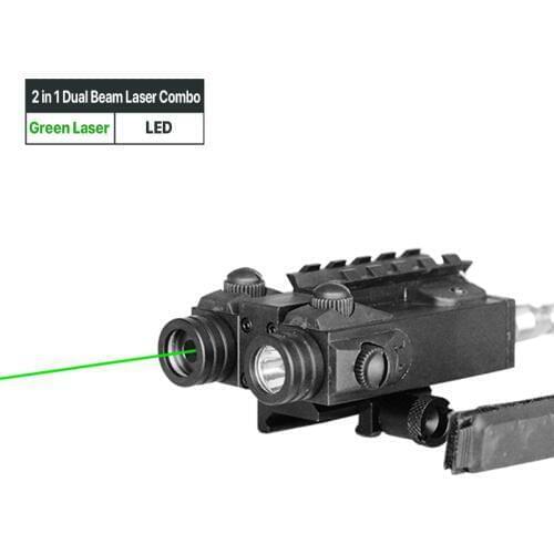 Millitary Standard Adjustable Dual Beam Green Laser and Tactical Flashlight Combo with Extra Build-in Picatinny Rail Mount