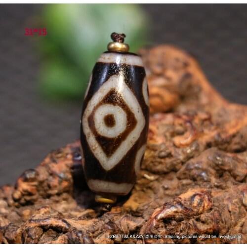 Treasure Magic Power Magic LKbrother Magic Energy Tibetan Old Agate 6 Eye Dragon Eye Drum Shape dZi Bead 38MM UPD0624