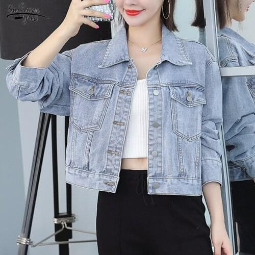 Vintage Womens Spring Autumn Jacket Solid Casual Tops Handsome Plus Size gray Jeans Denim Coat Jean Jacket Women Clothes 16293