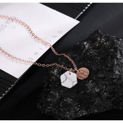 Round Pendant Marble Letter Necklace For Women Rose Gold Name Choker Initial Necklaces Fashion Jewelry
