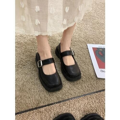 Womens leather shoes spring 2021 new fashion thick heel set foot casual shallow mouth work shoes