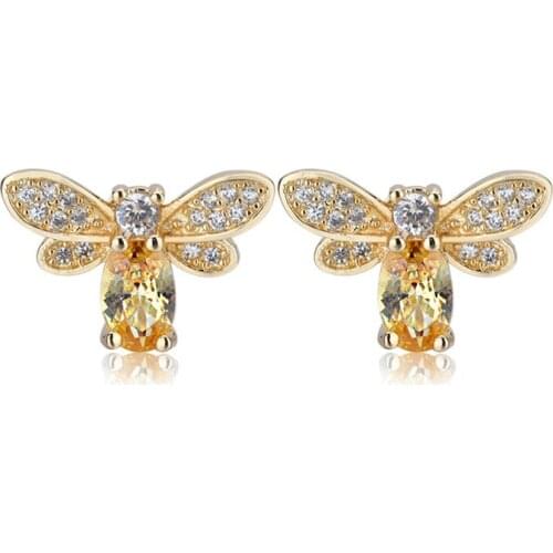 2019 Hot Sale 1 Pair Cute Tiny Bee Earring Jewelry Shine Yellow Crystal Honey Bee Earring Stud Unique Earrings Jewelry For Women