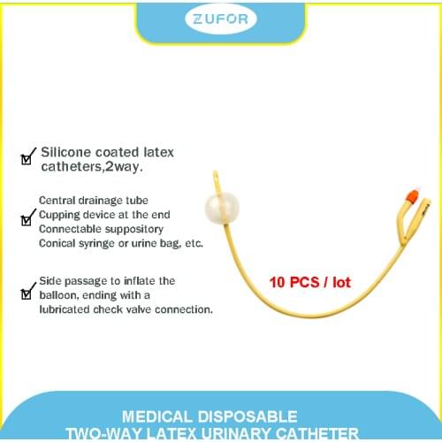 10pcs/lot Disposable urinary catheter medical sterilization 2 way Latex Foley Catheter urine catheter with silicone coated