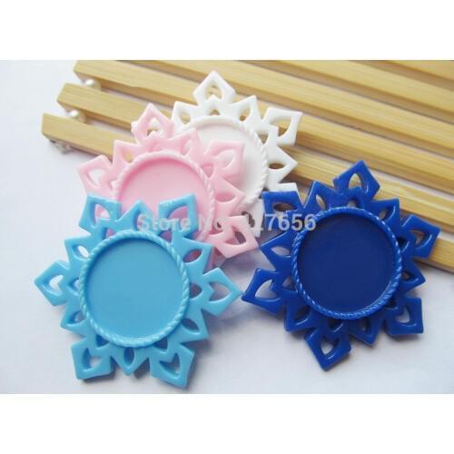 100pcs AAA Quality 7 Colors Flatback Resin Snowflake Charm Finding,Base Setting Tray, for 25mm Picture/Cabochon/Cameo