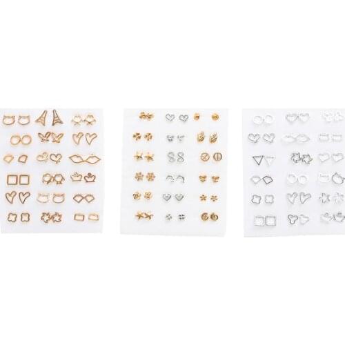 18pairs Mix color Earrings Mixed Styles Rhinestone Sun Flower Geometric Animal Plastic Stud Earrings Set For Women Girls Jewelry