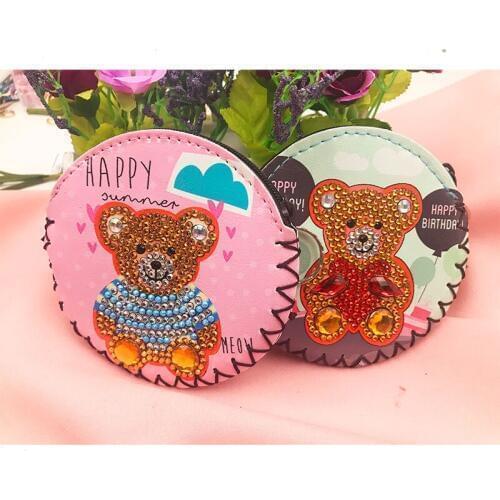 2Pcs DIY Full Drill Diamond Painting Cute Bear Leather Wallet Bag Purses Pendants Diamond Cross Stitch Embroidery Gift