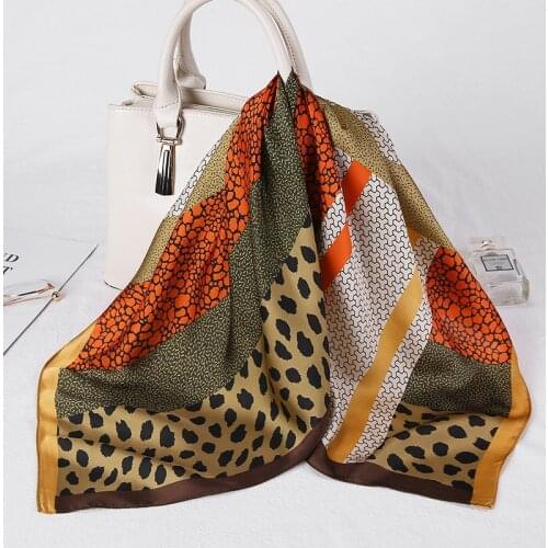 2021 New Floral Square Silk Scarves for Women Foulard Neck Hair Scarves Head Band Wraps Elegant Office Lady Neckerchief