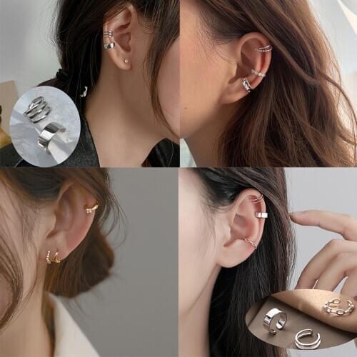 3 Pcs/Set New Fashion Gold Metal Ear Cuff Earrings Zircon Geometric Earrings Golden Leaf Ear Clip Chain Ear Clip For Women Gift