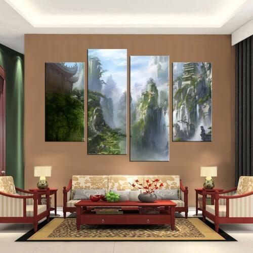 4 Panels Framed Fog in the mountain Painting Canvas Wall Art Picture Home Decoration Living Room Canvas Print Modern Painting