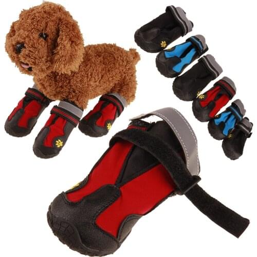 4pcs/set Pet Dog Shoes Reflective Waterproof Dog Boots Warm Snow Rain Pets Booties Anti-slip Socks Footwear For Medium Large Dog