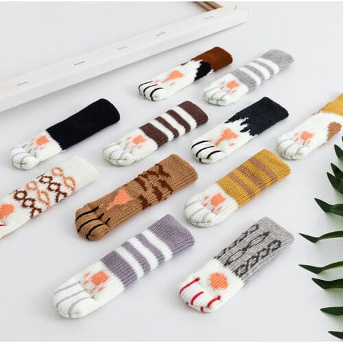 4pcs table and chair foot pad foot cover protective cover cat claw knitted socks mute wear-resistant non-slip mat home mat