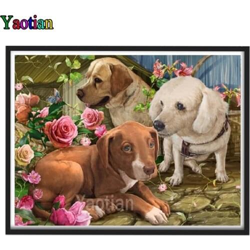 Diy 5d diamond painting Pink Rose Labrador full square round diamond embroidery Sale decoration rhinestone Of Picture mosaic art