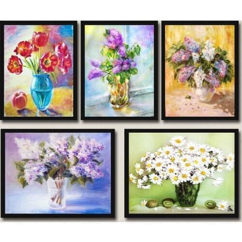 Diamond embroidery, Diamond painting cross stitch sets Red tulips Purple flower baskets diamond mosaic rhinestones