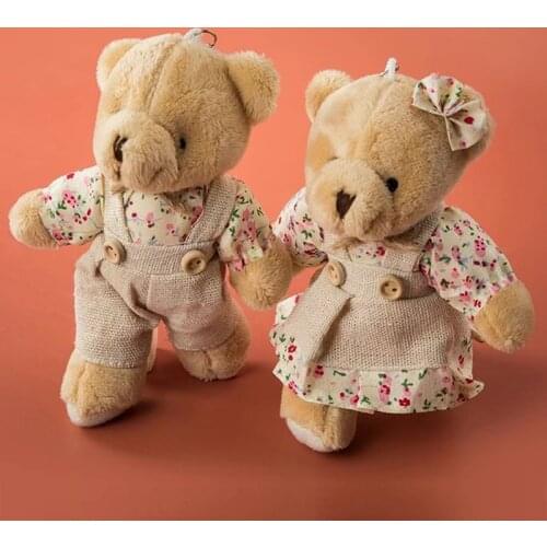 Country style Linen Teddy Bear Keychain Women Cute Girls Couple Rabbit Keychain On Bag Car Trinket Female Wedding Party Toy Gift
