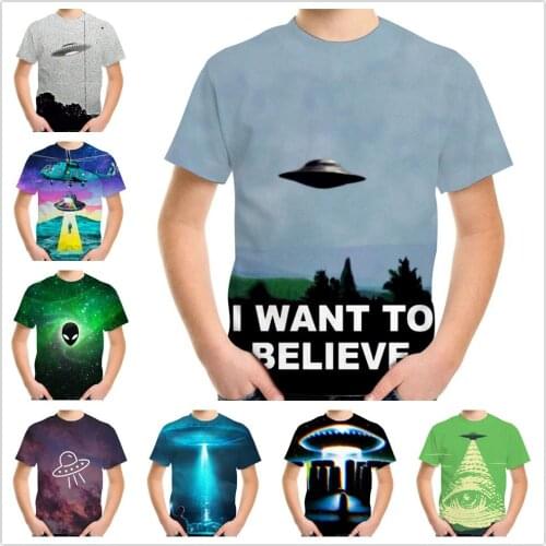 4-13Y Children Alien UFO Galaxy Funny 3D Print T-Shirt Boys Girls Casual Clothes Kids Baby Teen Summer Birthday Party Tee Tshirt