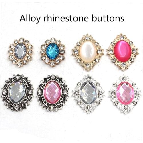 Hot sale 5Pcs Mixed Shape Alloy Crystal Acrylic Embellishments DIY Weddings Craft Sewing Accessories Rhinestone Buttons