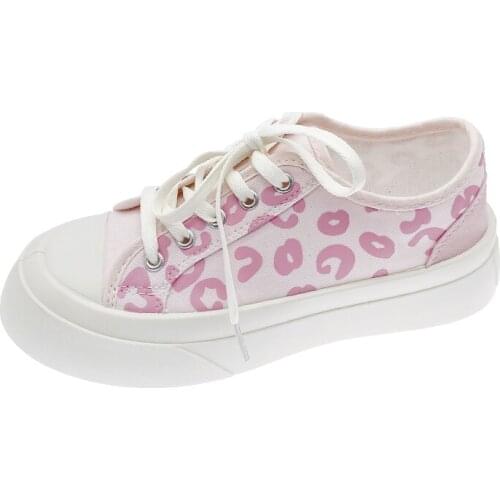 Women Shoes Girl Summer Black Pink Leopard Canvas Women Shoes Breathable Outdoor Casual Platform Sneakers Female Chaussures