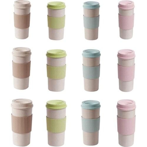 Double-wall Insulation Eco-friendly Wheat Fiber Straw Coffee Cup Travel Coffee Mug Leakproof Gift Mugs
