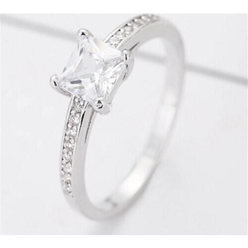 HIP Hop 1Pc Simple square zircon princess ring Wedding copper ring Fashion Ring Bling For Women Jewelry Dropshiping