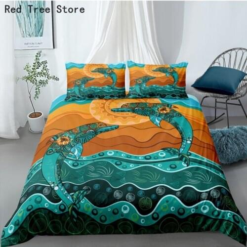 Retro Dolphin Animal Pattern Queen King Size Bedding Sets Single Double Quilt Duvet Cover Set Kids Adult 3D Bed Linen Bedclothes