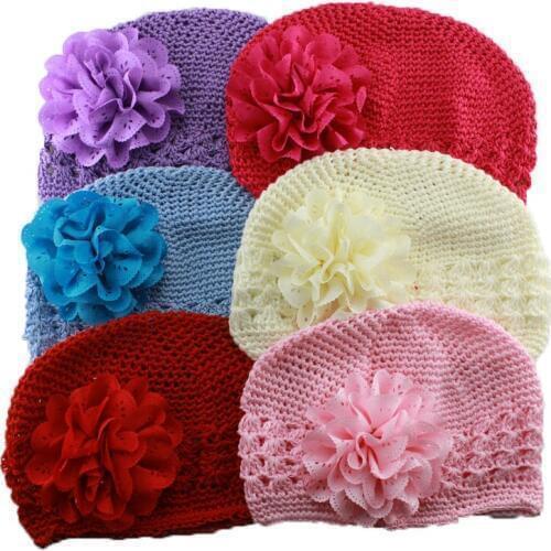 Korean silk peony hair cap child hat knitted hat Newborn Hat Baby Girl Cotton Beanie Newborn Soft Knit Infant Caps Hospital Hat