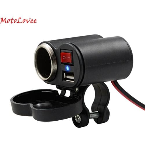 MotoLovee Motorcycle Waterproof Cigarette Lighter Socket with Dual USB Charger Voltmeter ON/OFF Switch 12V-24V Cigarette Light