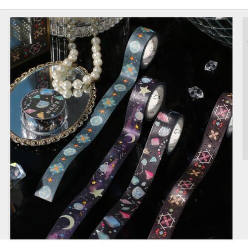 Night stars planet moon starry sky crystal stones jellyfish fluorescent gilding washi tape DIY planner scrapbooking masking tape