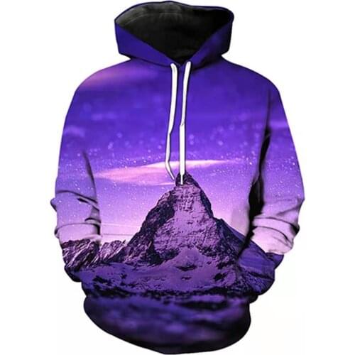2021 Autumn and Winter New 3D Printing Mens Starry Sky Mountain Pattern Sports and Leisure Hoodie Men