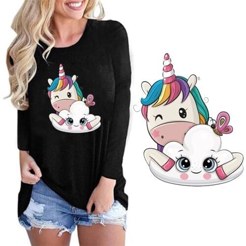 New Design Cute Unicorn Stickers On Clothes Children Favorite Heat Transfer Printing Washable
