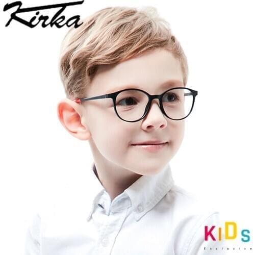 Kirka Tr90 Flexible Kids Glasses Frames Children Optical Frames Black Boys Glasses Round Children Eyeglass For 6-10 Years Old