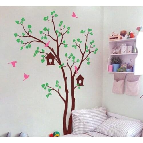 Huge Tree Wall Sticker With Birdhouse Vinyl Mural For Baby Children Bedroom Sweet Decoration Creative Tree Pattern WallpaperT-18