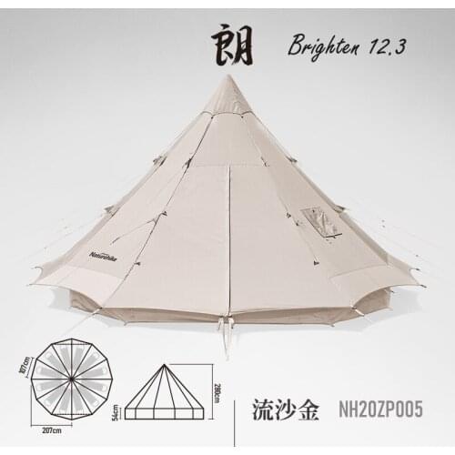 Naturehike Glamping Series Cotton Camping Tent Waterproof Large Teepee Indian Pyramid Tipi NH Brighten 12.3 NH20ZP005