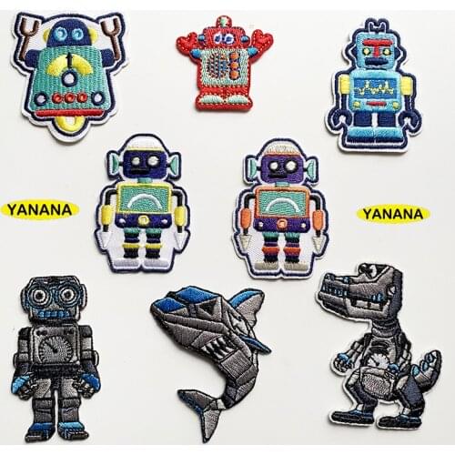 Robot Patch for Clothing Iron on Embroidered Sewing Applique DIY Apparel Accessories