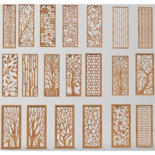 26pcs Panels Partition 3d model for cnc in STL file format Hollow out floral carving Door and window partition DIY Home Decor