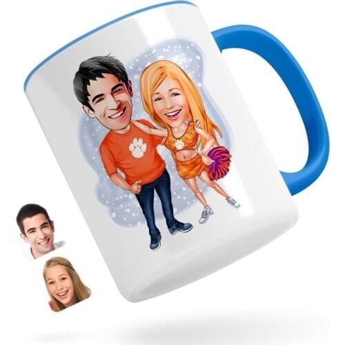 Personalized Valentine Caricature Of Blue Mug Bardak-54